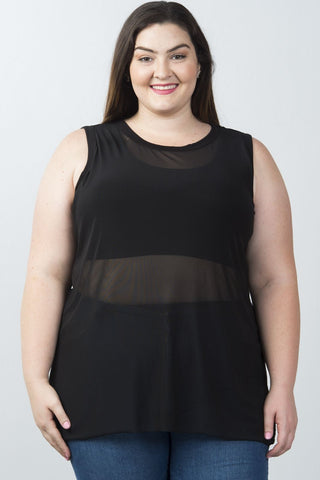 Ladies fashion plus size sleeveless mesh tank top