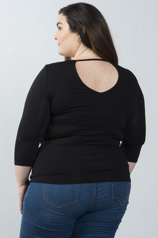 Ladies fashion plus size scoopneck keyhole casual top