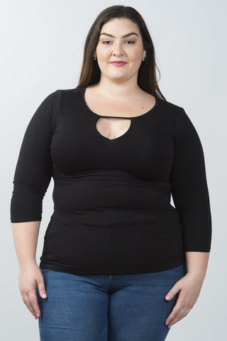 Ladies fashion plus size scoopneck keyhole casual top
