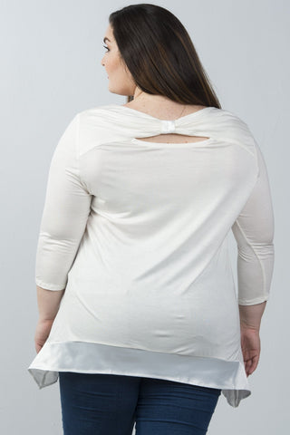 Ladies fashion plus size 3/4 bow back keyhole top