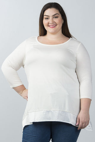 Ladies fashion plus size 3/4 bow back keyhole top