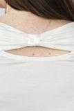 Ladies fashion plus size 3/4 bow back keyhole top