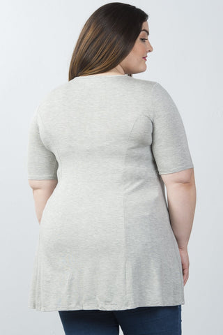 Ladies fashion plus size 3/4 sleeves solid knit tunic top