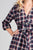 Ladies fashion plus size 3/4 roll up sleeve shawl lapel hand kerchiefef hem plaid woven jacket