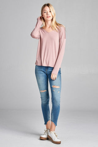 Ladies fashion plus size long dolman sleeve v-neck rayon spandex knit top