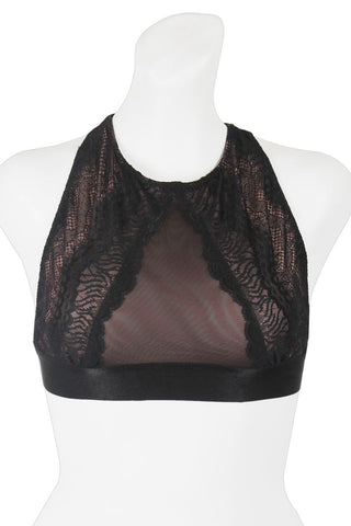 Ladies fashion high neck mesh & lace bralette