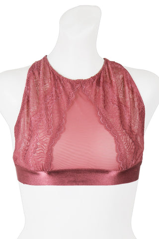 Ladies fashion high neck mesh & lace bralette