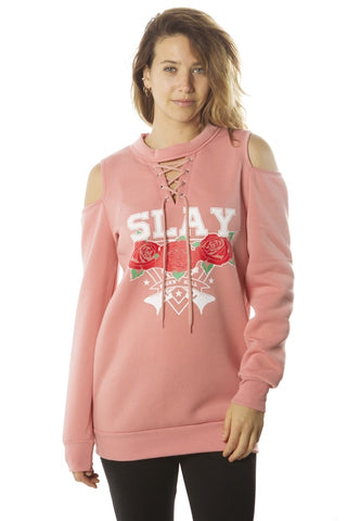 Ladies fashion sweatshirt cold shoulder mini dress hoodies-tops, pullover, embellished w/ applique