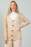 Ladies fashion button down closure crochet knitted color-block cardigan
