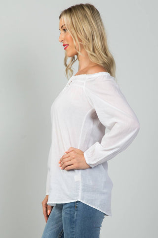 Ladies fashion self tie neckline contemporary elastic off the shoulder top