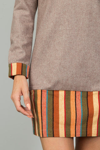 Ladies fashion taupe contrast hem mini dress - merchandiserus2