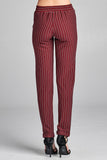 Ladies fashion waist elastic w/pocket striped knit pants
