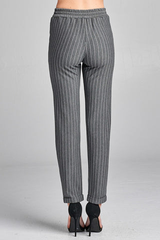 Ladies fashion waist elastic w/pocket striped knit pants