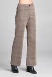 Ladies fashion waist band w/button long wide check pants