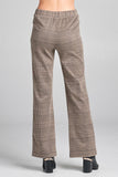 Ladies fashion waist band w/button long wide check pants