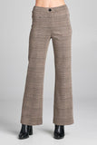 Ladies fashion waist band w/button long wide check pants