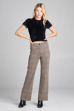 Ladies fashion waist band w/button long wide check pants