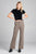 Ladies fashion waist band w/button long wide check pants