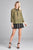 Ladies fashion plus size 3/4 sleeve contrast tie front button detail slub gauze woven top