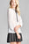 Ladies fashion plus size 3/4 sleeve contrast tie front button detail slub gauze woven top