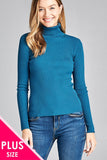 Ladies fashion plus size long sleeve turtle neck fitted rib sweater top