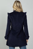 Ladies fashion navy pointed shoulder detail long coat