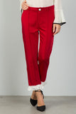 Ladies fashion red contrast ruffle hem ankle pants