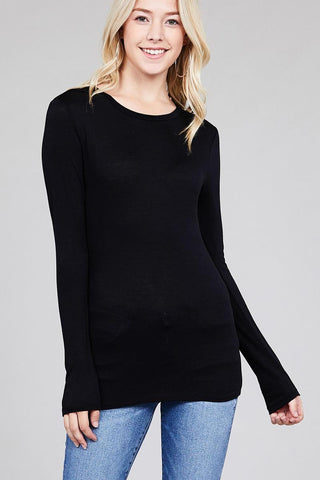 Ladies fashion long sleeve crew neck top rayon spandex jersey top