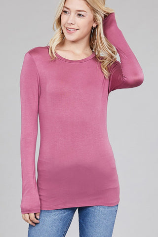 Ladies fashion long sleeve crew neck top rayon spandex jersey top