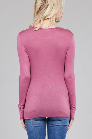 Ladies fashion long sleeve crew neck top rayon spandex jersey top