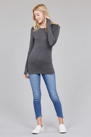 Ladies fashion long sleeve crew neck top rayon spandex jersey top