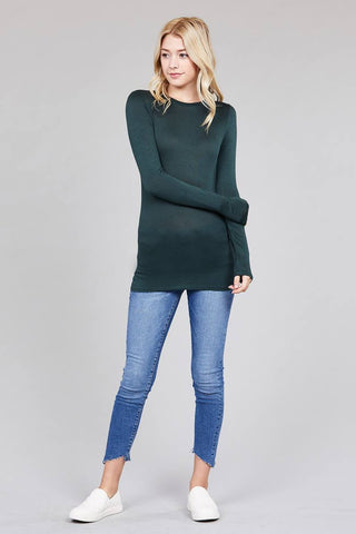 Ladies fashion long sleeve crew neck top rayon spandex jersey top