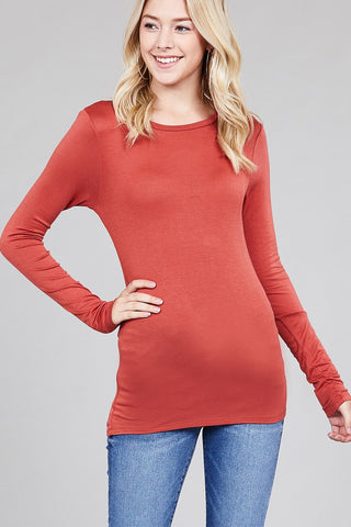 Ladies fashion long sleeve crew neck top rayon spandex jersey top