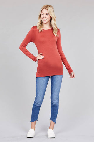 Ladies fashion long sleeve crew neck top rayon spandex jersey top