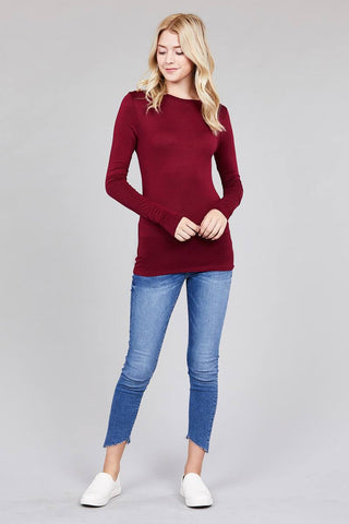 Ladies fashion long sleeve crew neck top rayon spandex jersey top