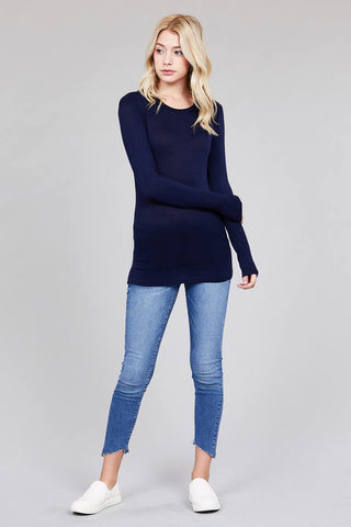 Ladies fashion long sleeve crew neck top rayon spandex jersey top