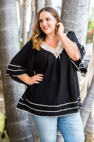 Ladies fashion plus size beige floral lace crochet tunic top