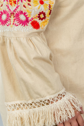 Ladies fashion plus size frayed embroidered floral dress