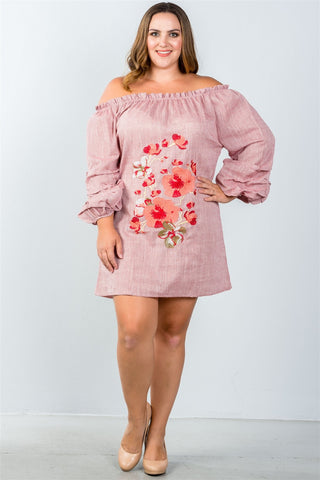 Ladies fashion plus size  puff sleeve off the shoulder dress