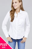 Ladies fashion plus size long sleeve button down stretch shirt