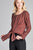 Ladies fashion plus size long sleeve round neck front self tie stripe print woven top