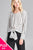 Ladies fashion plus size long sleeve round neck front self tie stripe print woven top