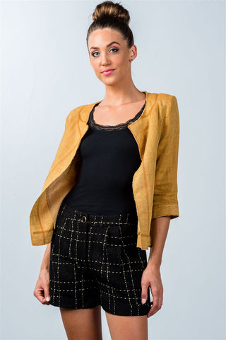 Ladies fashion mustard 3/4 sleeve open-front jacket