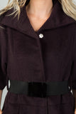 Ladies fashion wine fluffy belted 3/4 sleeves jacket