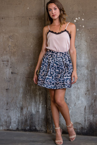 Ladies fashion grey animal print mini skirt