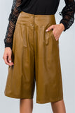 Ladies fashion camel wide leg faux leather culottes