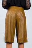 Ladies fashion camel wide leg faux leather culottes