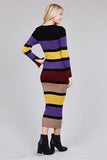 Ladies fashion long sleeve round neck color block long knit dress - merchandiserus2