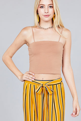 Ladies fashion straight neck crop double layer cami top