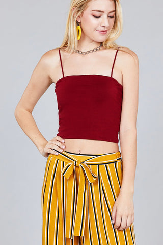 Ladies fashion straight neck crop double layer cami top